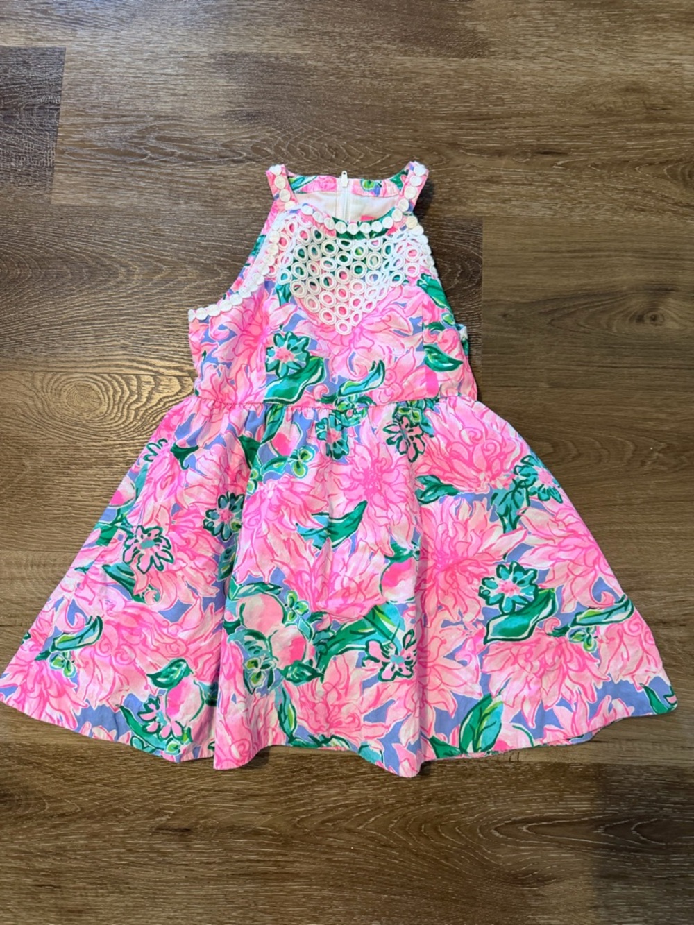 Girls Pink Floral Sleeveless Sundress with Crochet Yoke Lilly Pulitzer